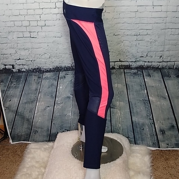 AVIVA Womens Large Navy Blue Coral Pink Athletic Leggings Yoga Athleisure - Picture 2 of 10
